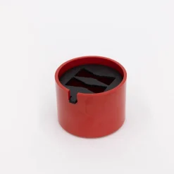Tortoise-Unknown, Japan Vintage*111 60'S, Plastic Ashtray With Cast Iron Lid - Red