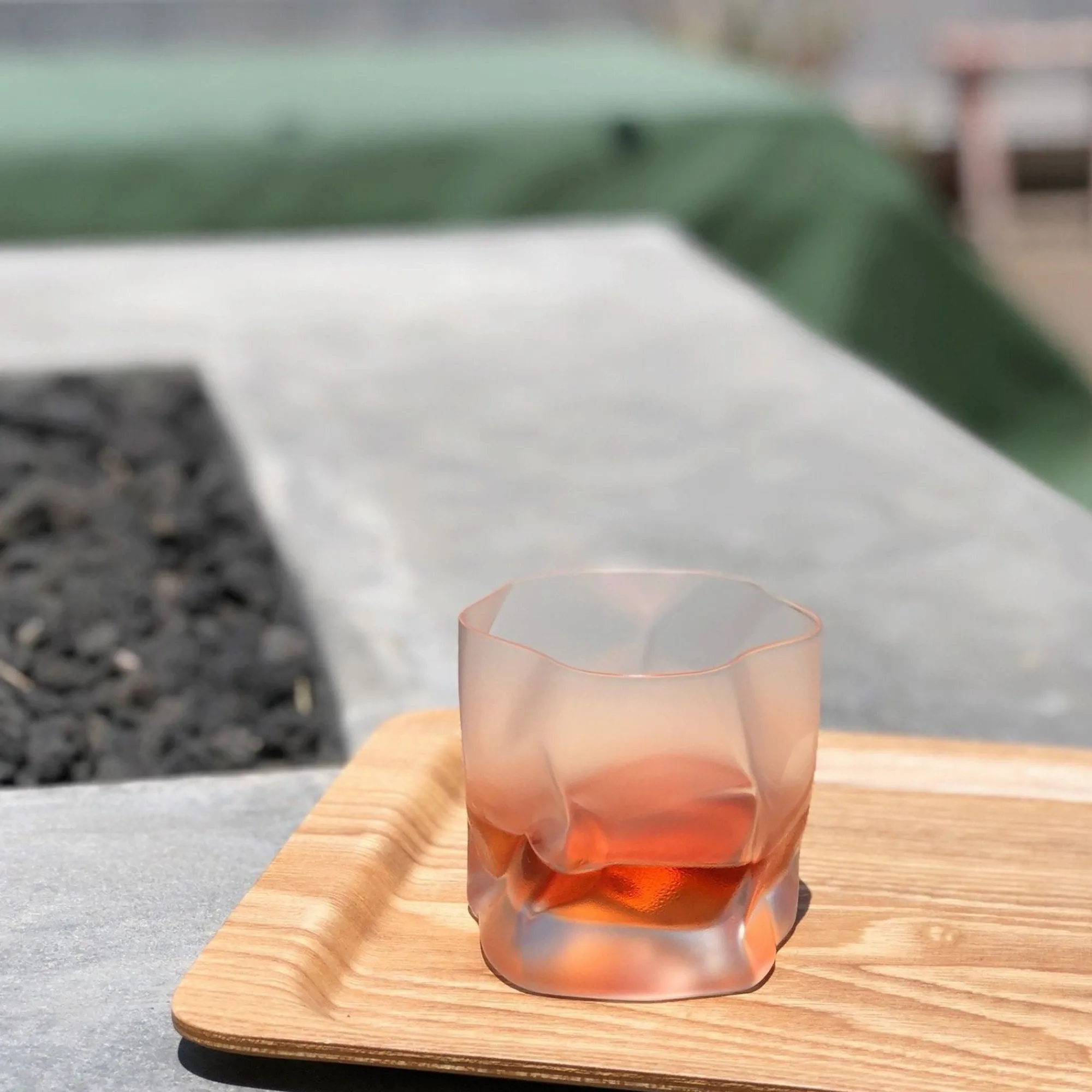 TORTOISE-yellow paper Kimura Glass Drinking*Kimura Crumple Glass - Frosted
