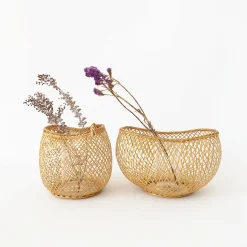TORTOISE-yellow paper Kosuga Home Decor*Kosuga Bamboo Flower Baskets - Mayu And Oboro