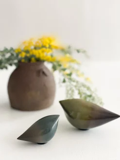 TORTOISE-yellow paper Home Decor*Rie Ito'S Ceramic Oval Birds