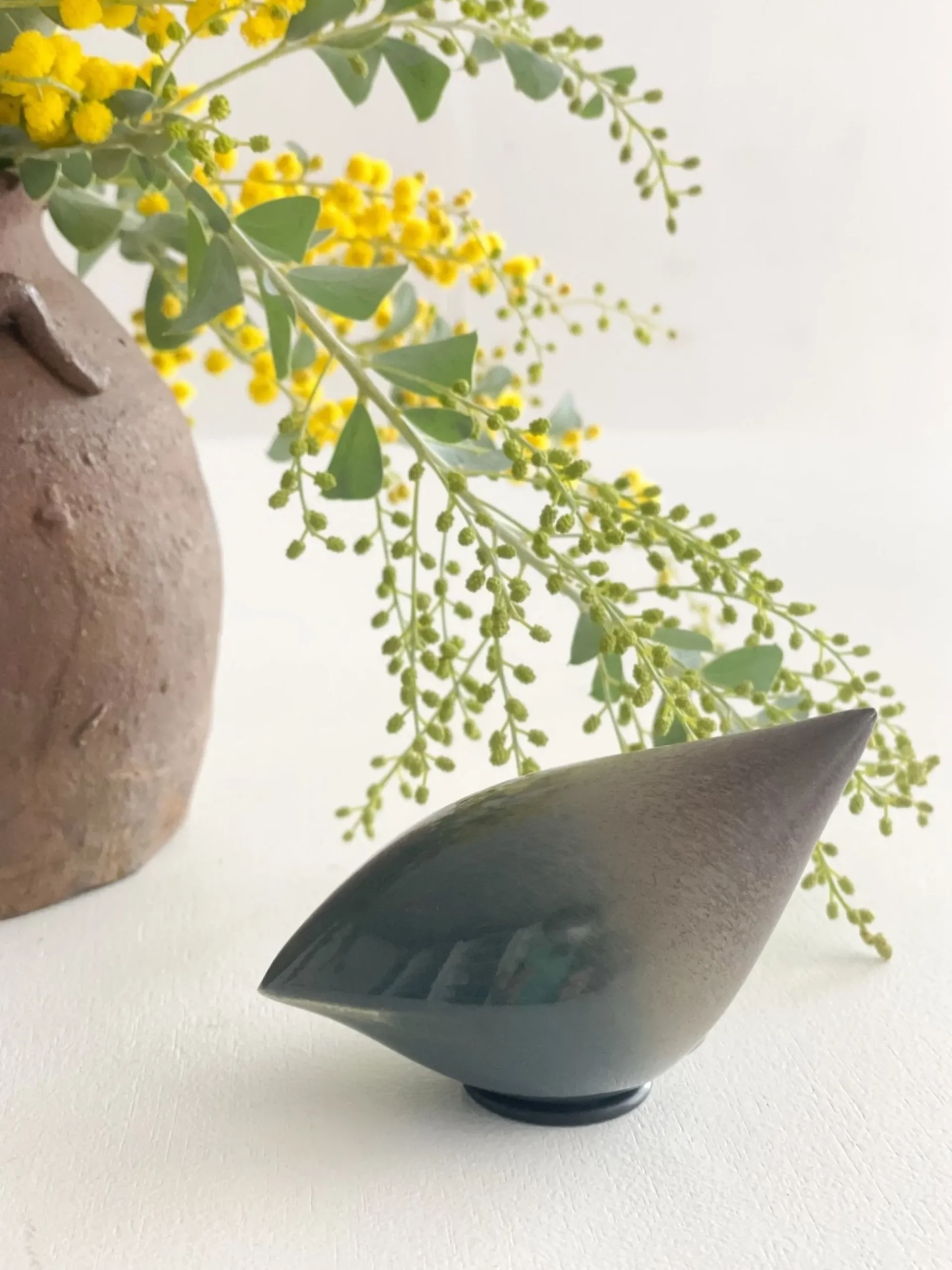 TORTOISE-yellow paper Home Decor*Rie Ito'S Ceramic Oval Birds