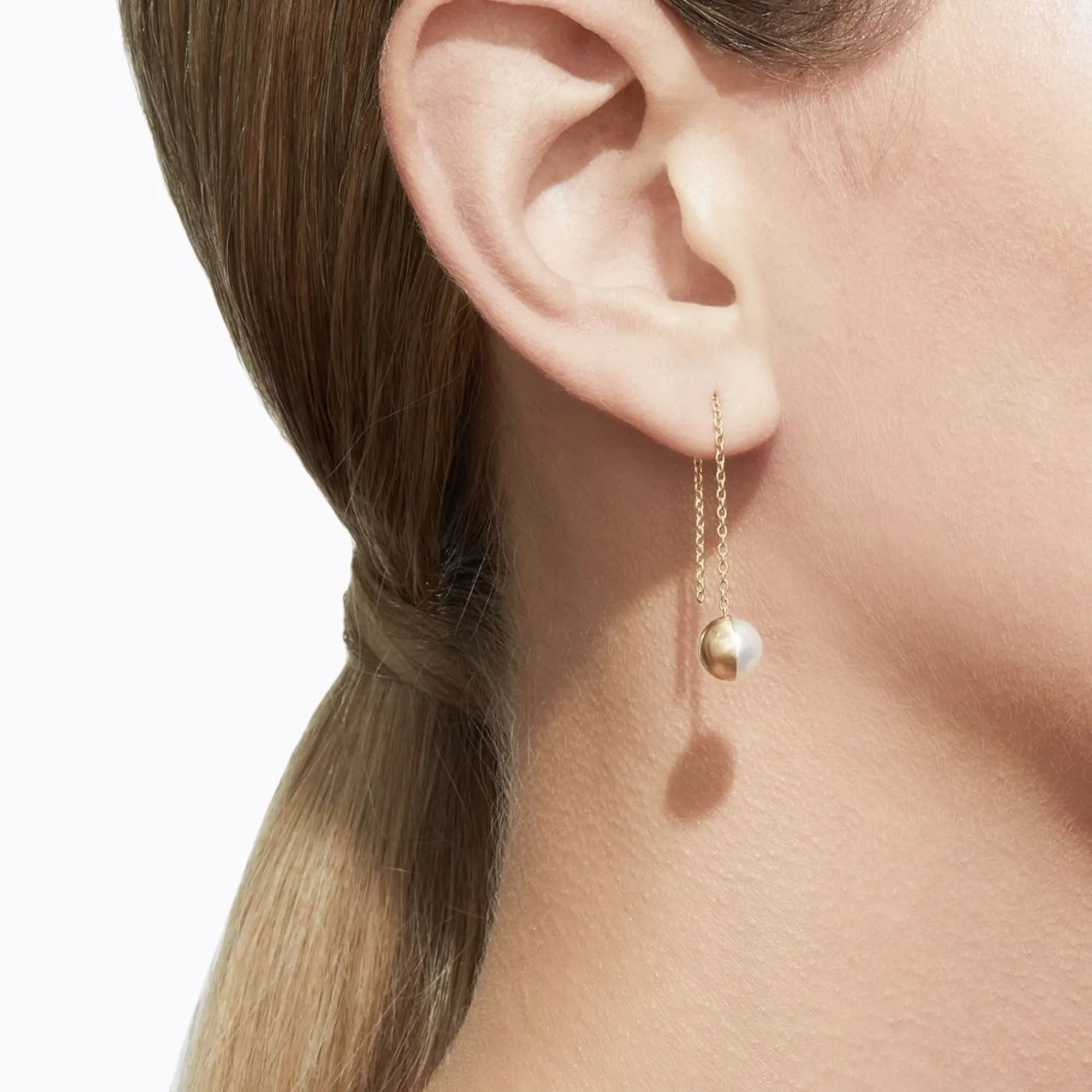 Tortoise-Shihara Jewelry*Shihara Half Pearl Chain Earring 90°